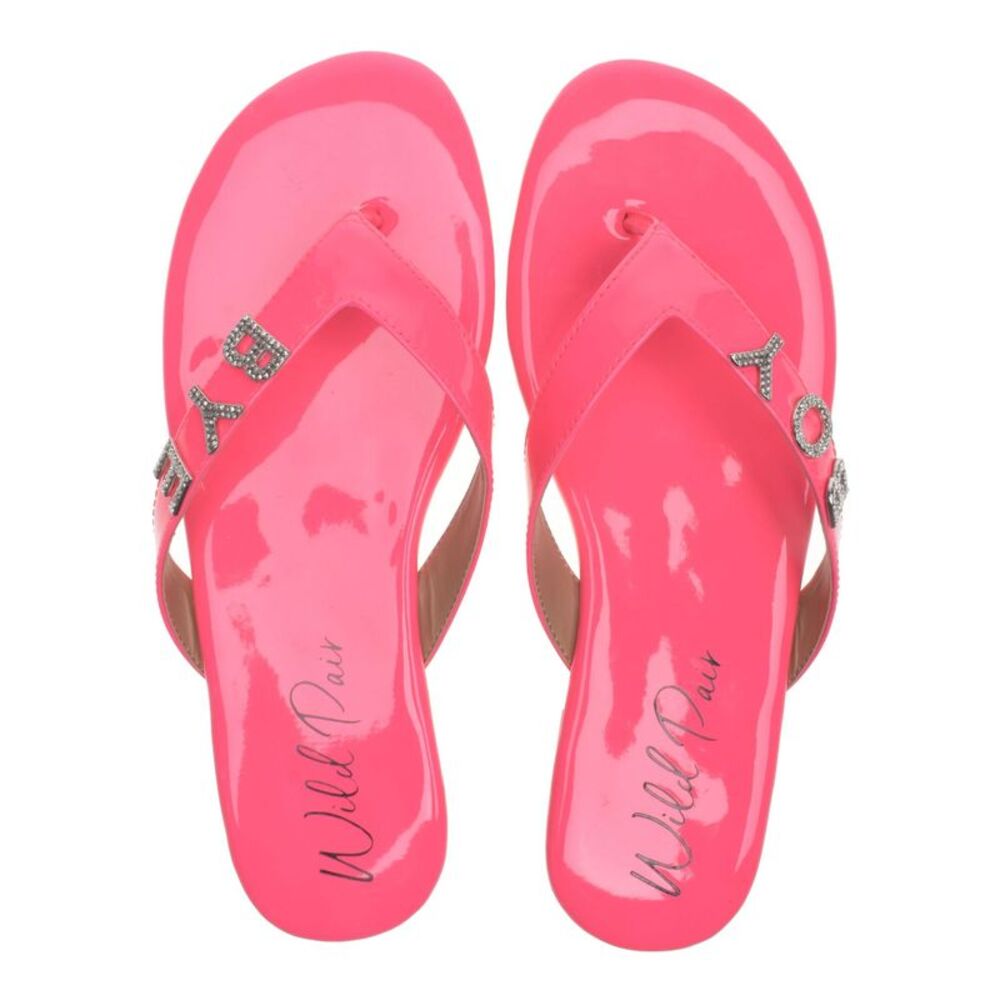 WILD PAIR Womens Pink Rhinestone Fantasia Round Toe Slip On Thong Sandals 9 M - Picture 3 of 4